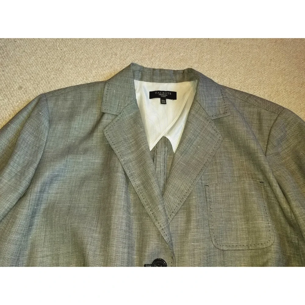 Womens Jacket-TALBOTS-black/white tweedy wool blend button blazer Classic-24W